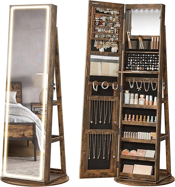 LED Jewelry Cabinet with Full-Length Mirror