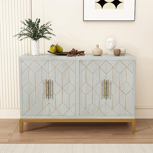 4-Door Buffet Cabinet with Gold Trim