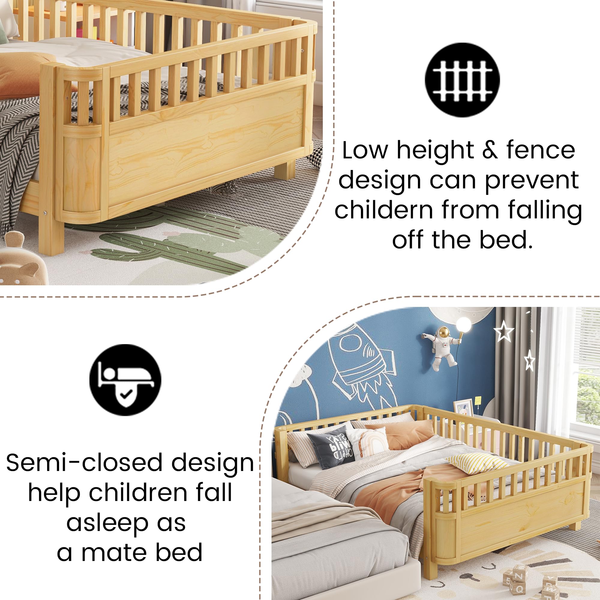 Full Size Montessori Bed Frame with Rails