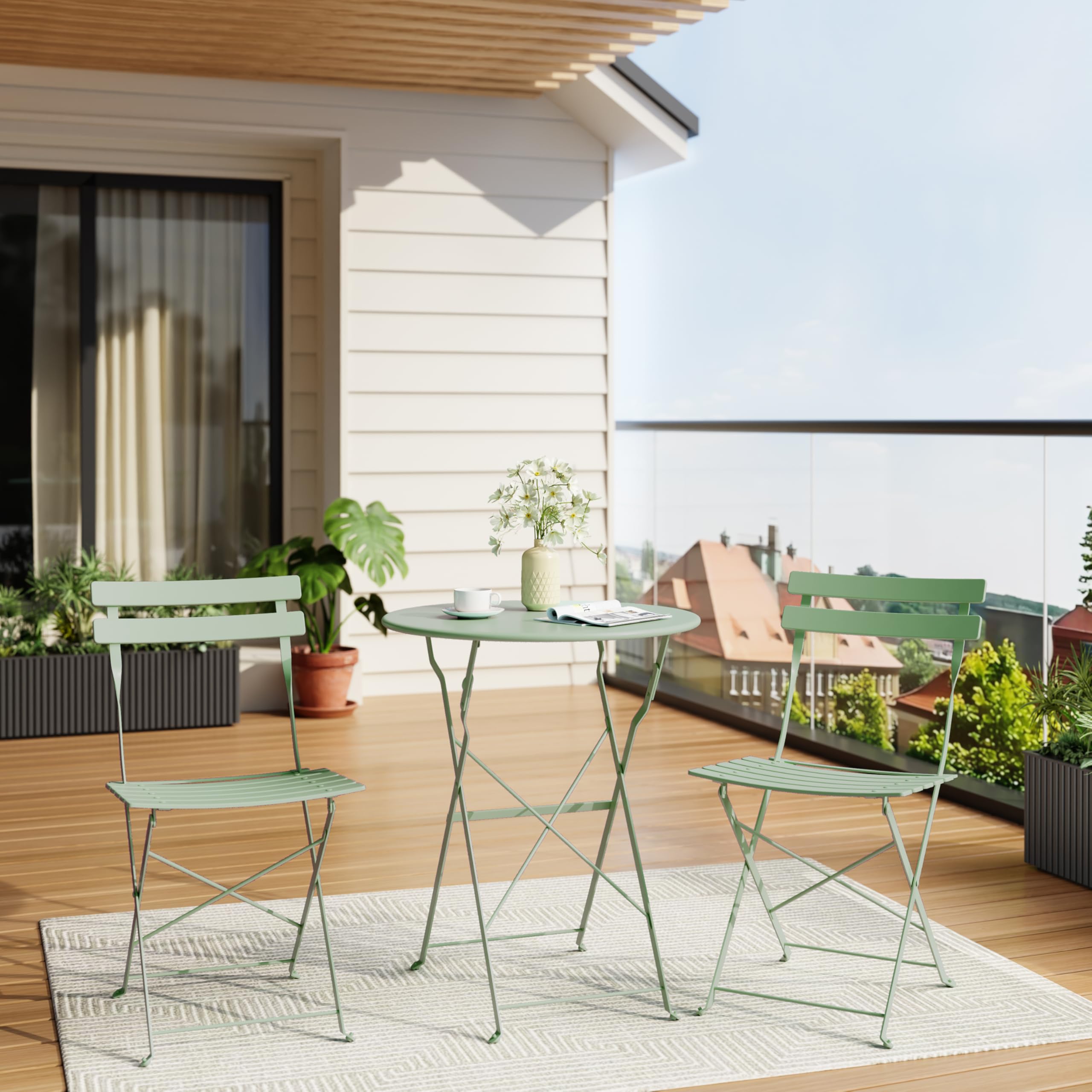 3-Piece Folding Bistro Set - Outdoor Patio Table and Chairs