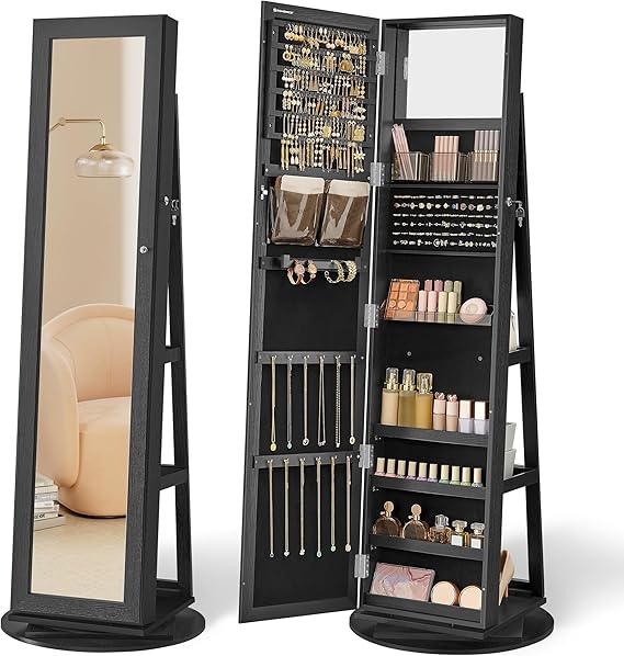 360° Swivel Jewelry Cabinet with Full-Length Mirror