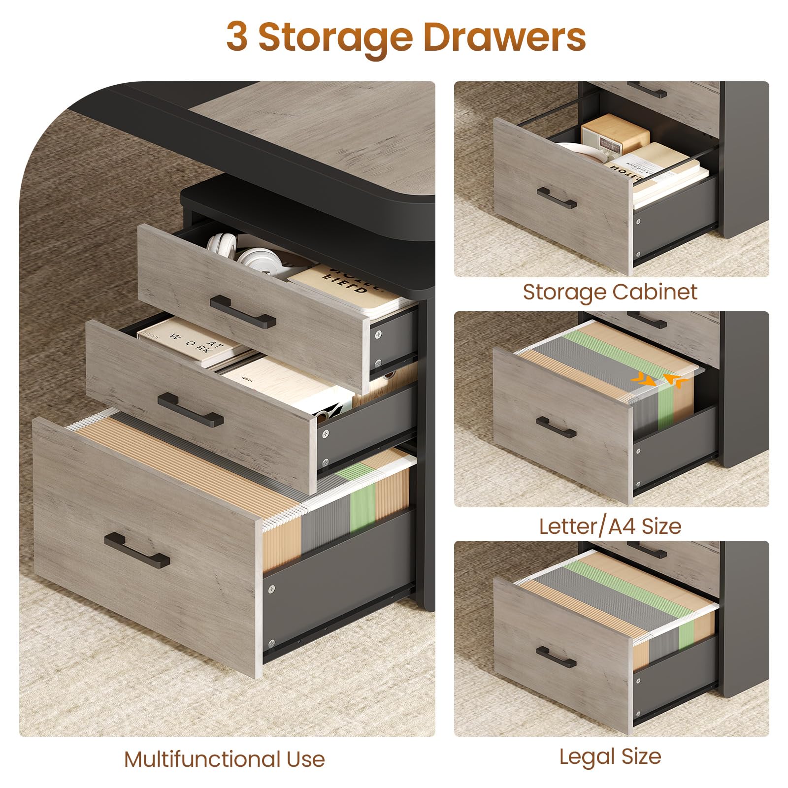 70.9" Executive Desk with Drawers and File Cabinet
