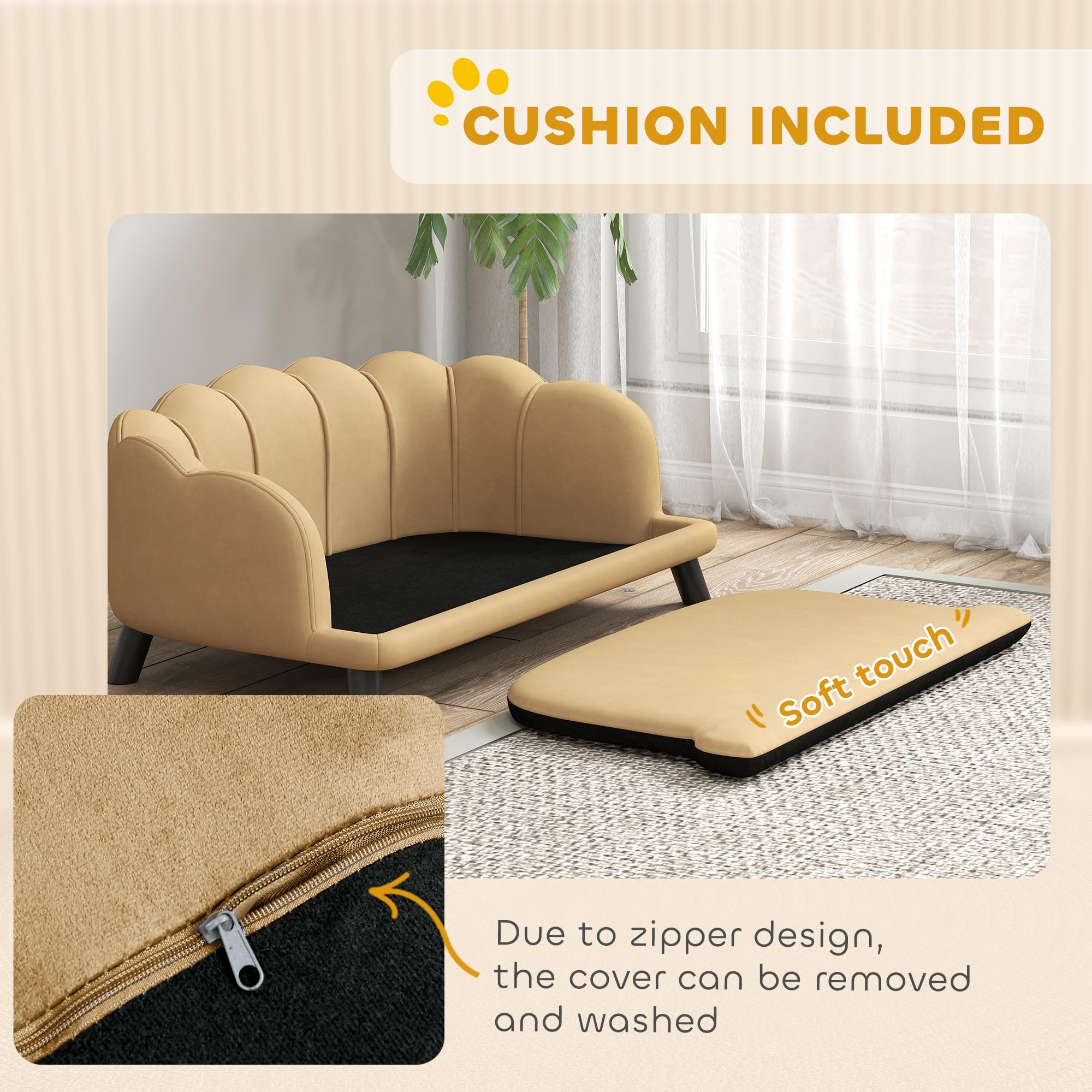 Velvet Large Dog Couch with Foam Cushion