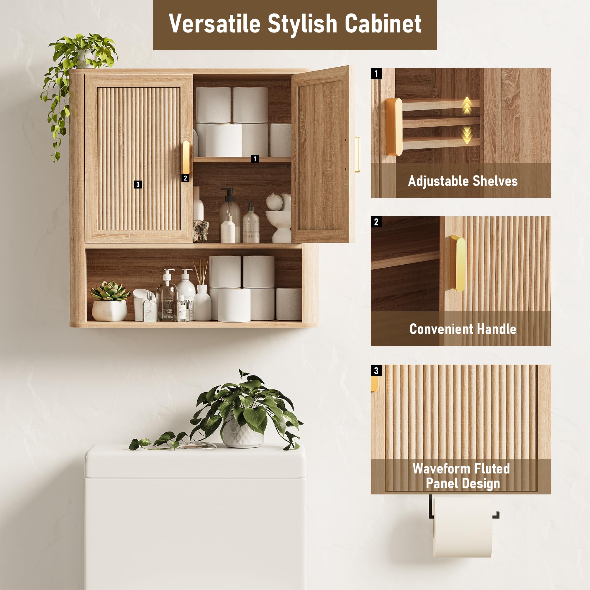 Bathroom Wall Storage Cabinet with Adjustable Shelves