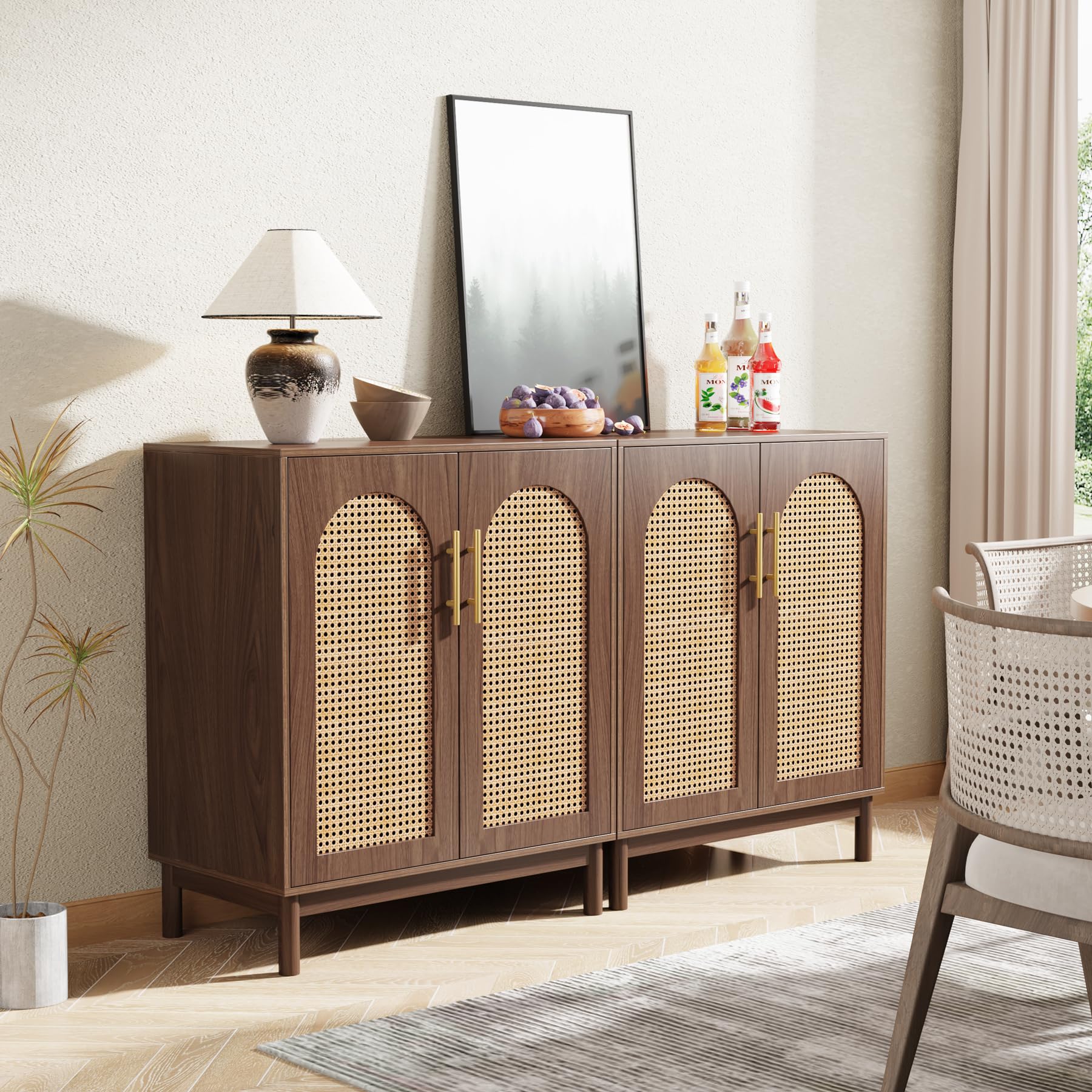 Rattan Sideboard Buffet Cabinet Set of 2