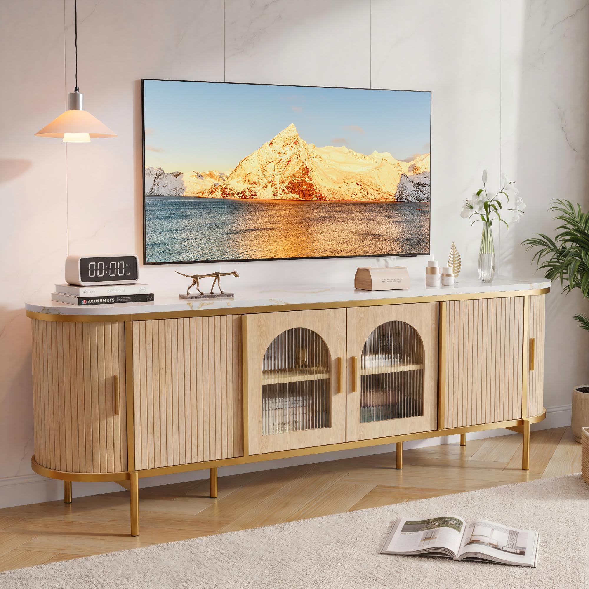 70" Fluted TV Stand with Reeded Glass Door