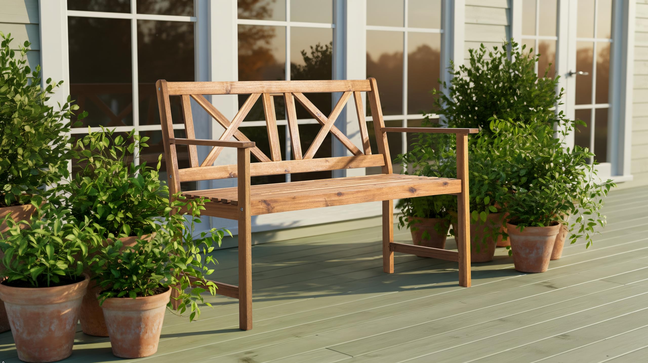 Outdoor Garden Bench with Cross Back Design