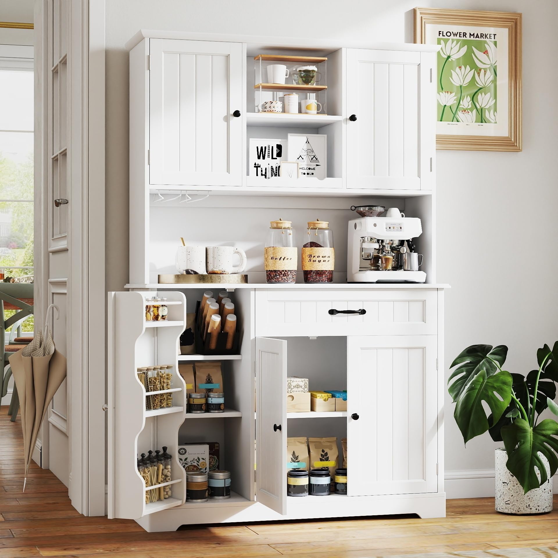 Kitchen Pantry Storage Cabinet with Doors and Shelves