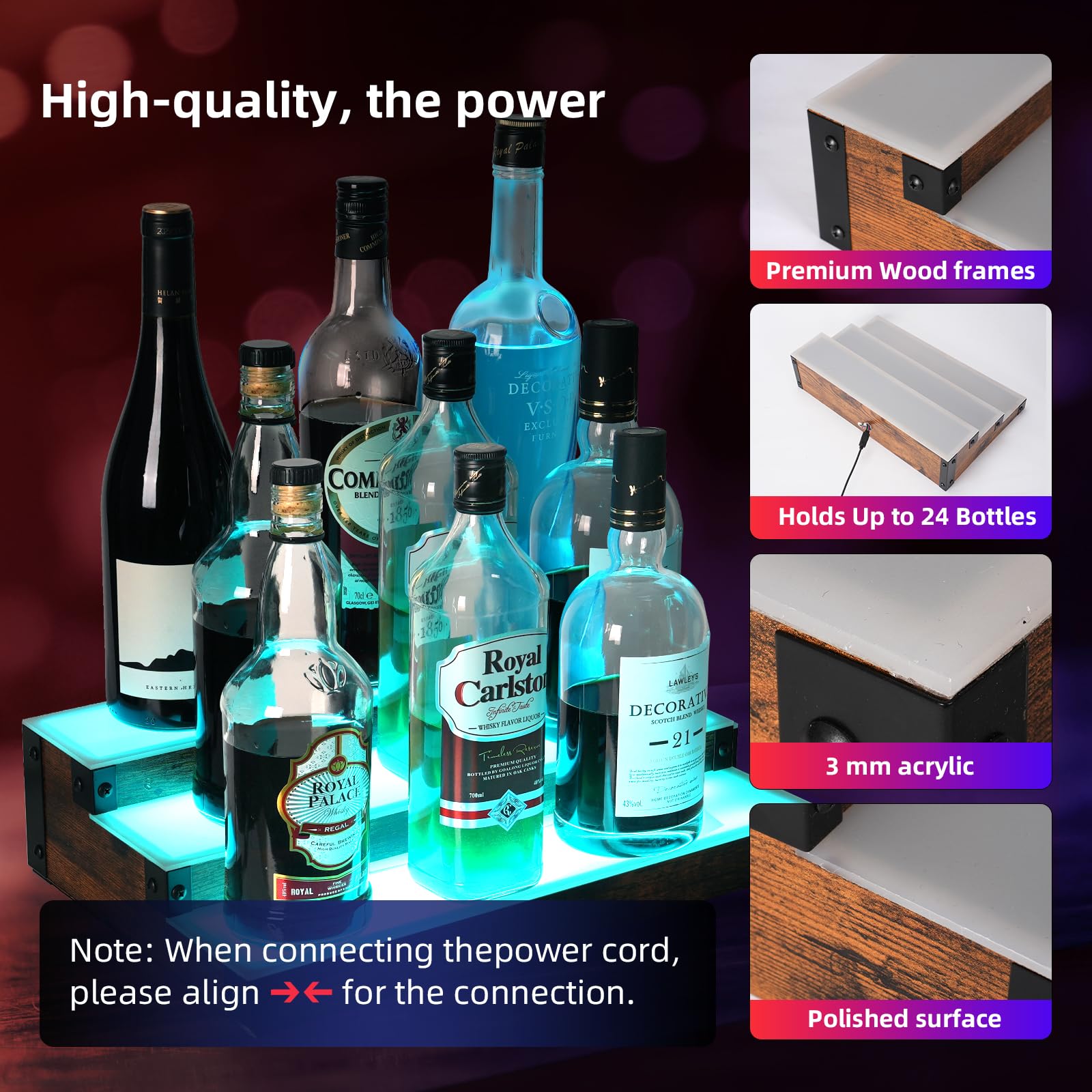 LED Lighted Liquor Display Shelf 3-Tier 32 Inch
