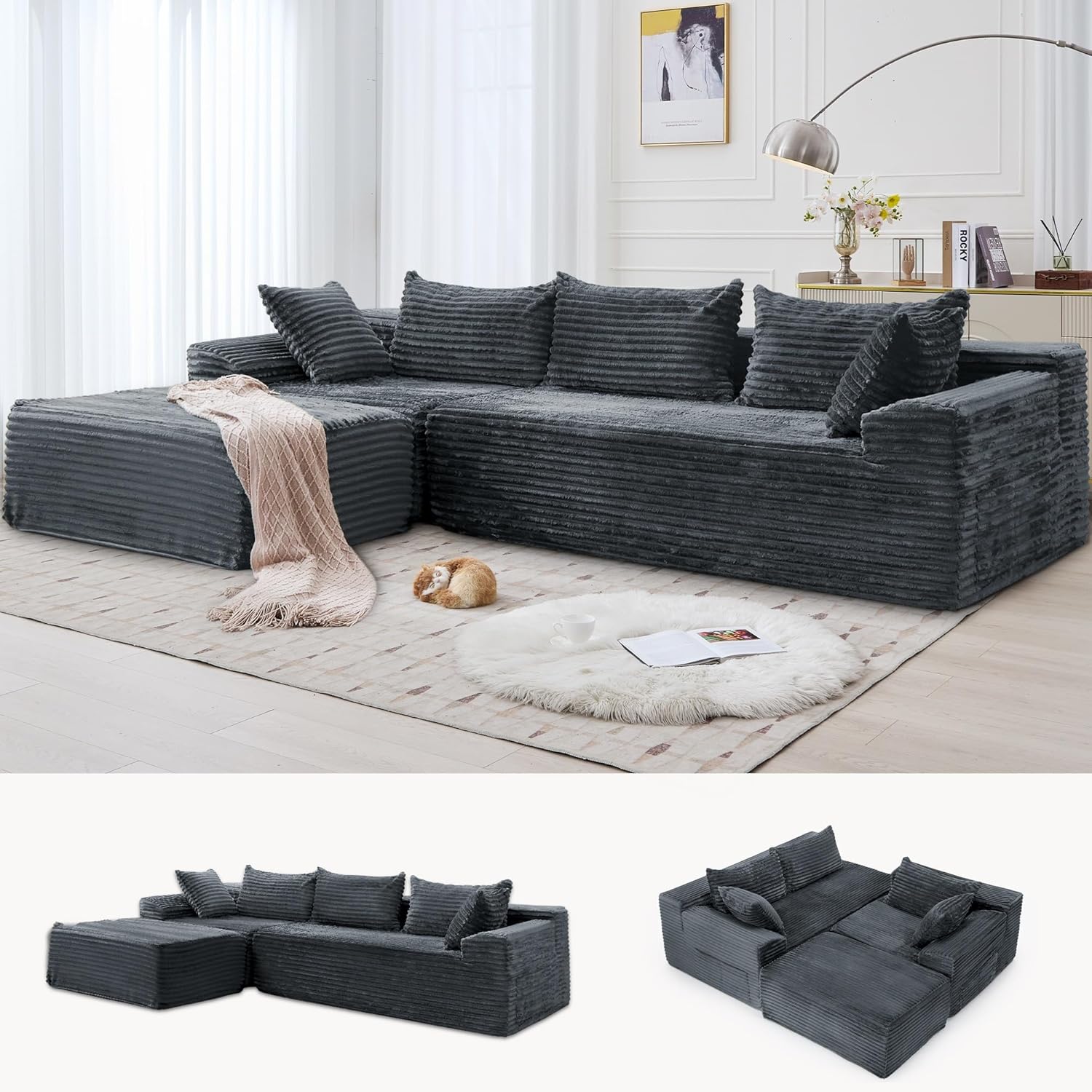 110" L-Shaped Modular Sectional Sofa with Chaise