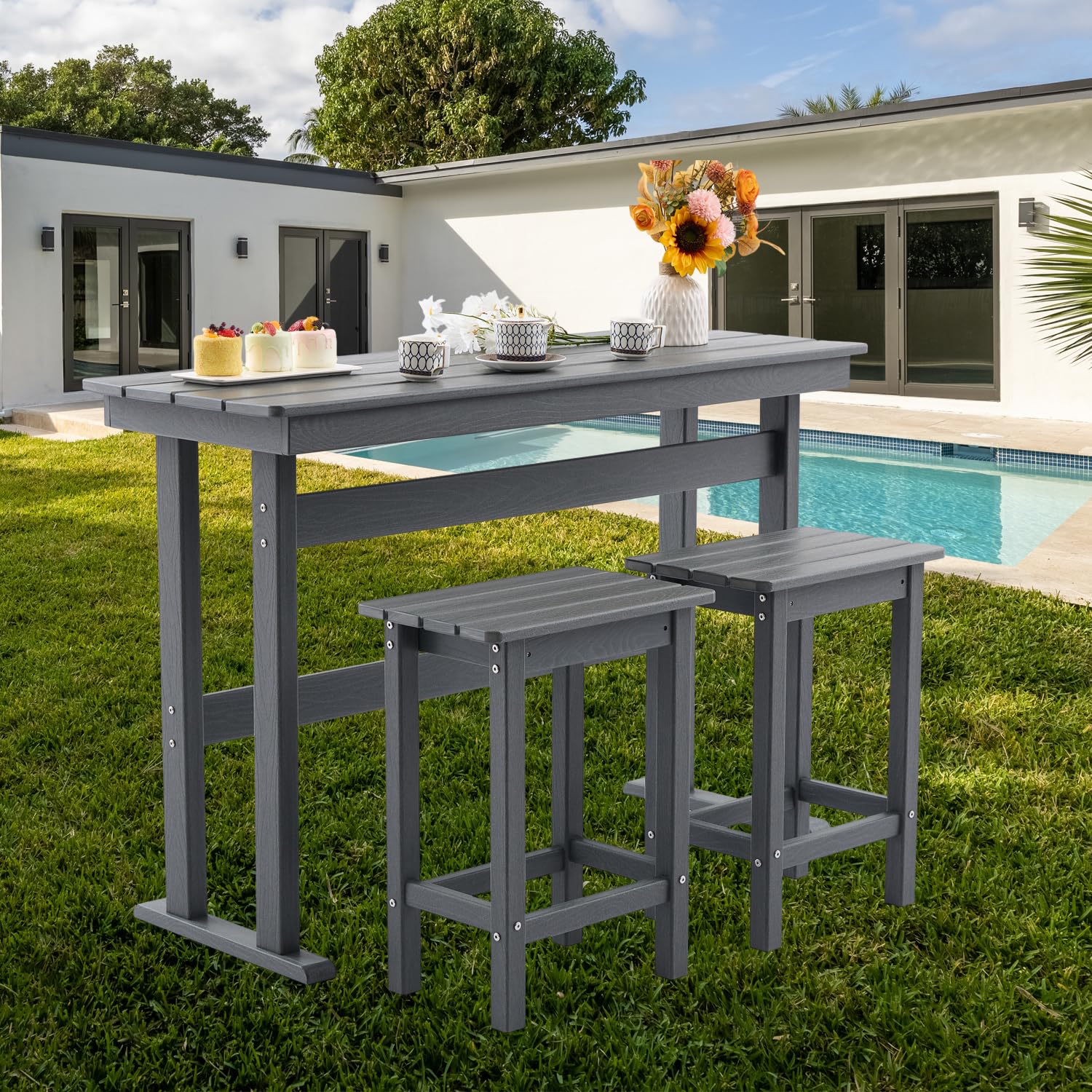 3 Piece HDPE Outdoor Bar Set with Stools