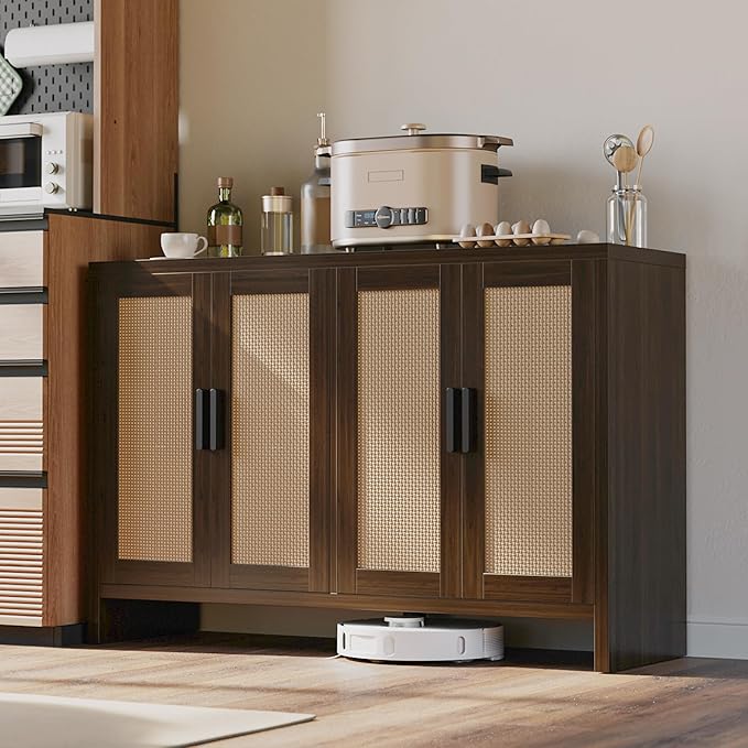 Rattan Buffet Cabinet with Storage and Adjustable Shelves
