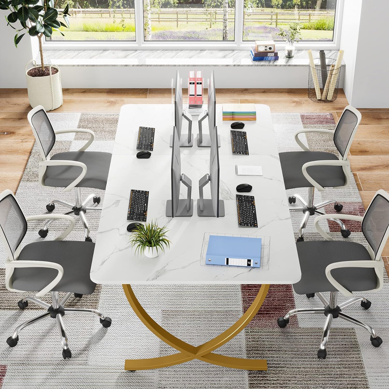 63" Executive Desk White Gold Conference Table