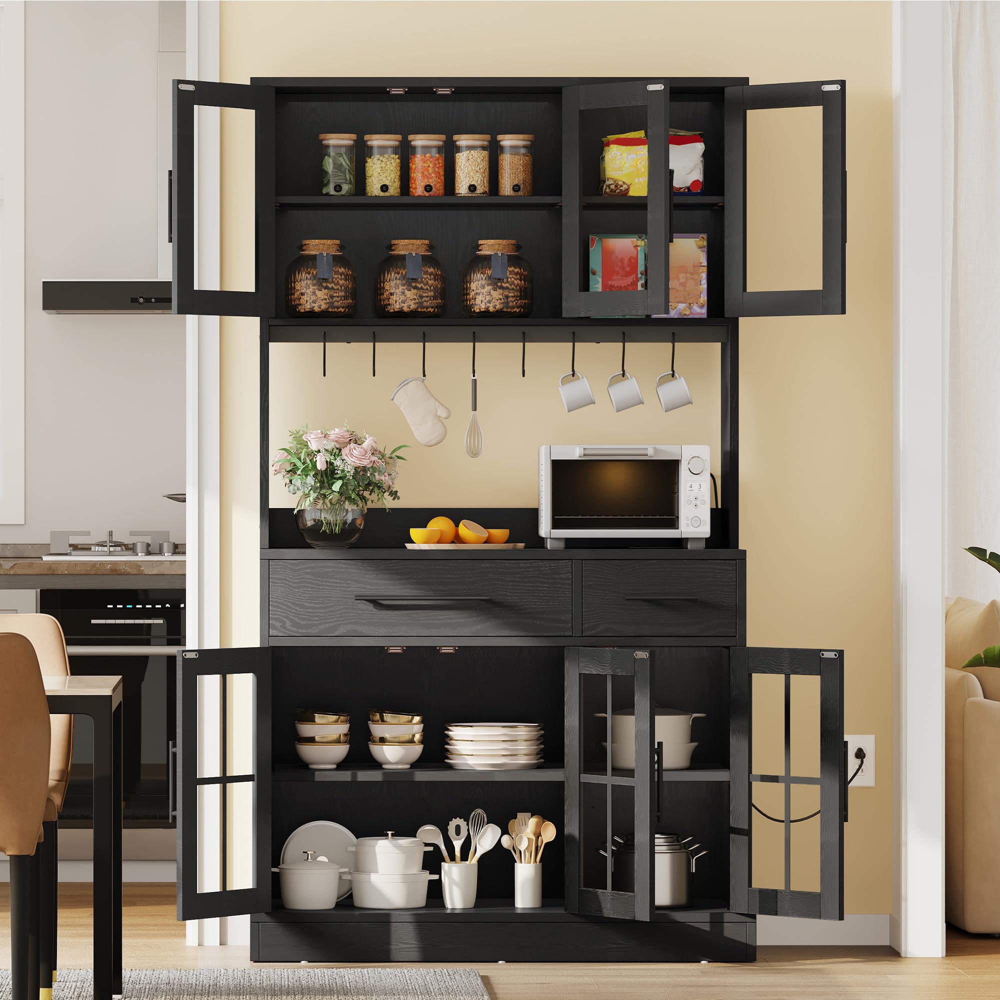 Kitchen Pantry Storage Cabinet with Power Outlet
