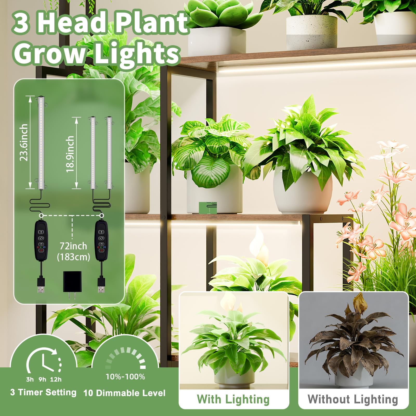 5-Tier Plant Stand with Grow Light 72 Inch