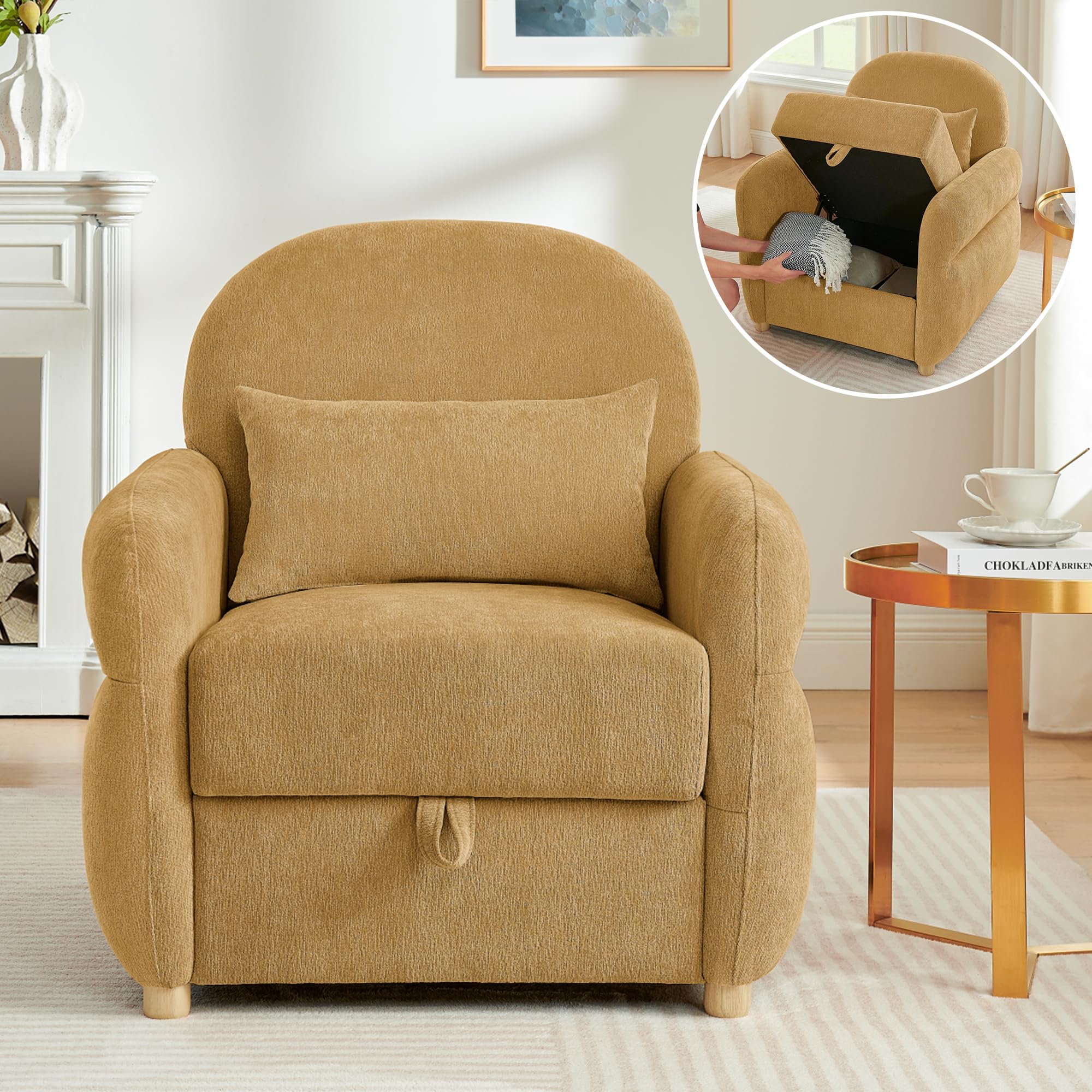 Accent Chair with Storage Ginger Yellow 33.5"