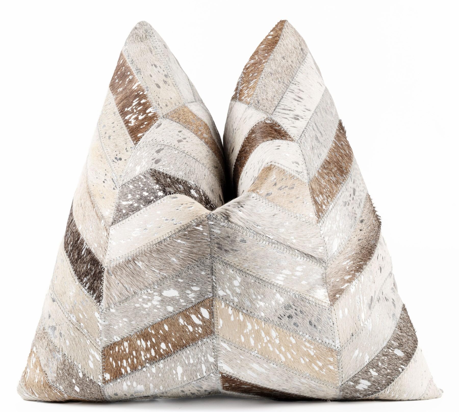 Genuine Cowhide Leather Patchwork Throw Pillow 18x18