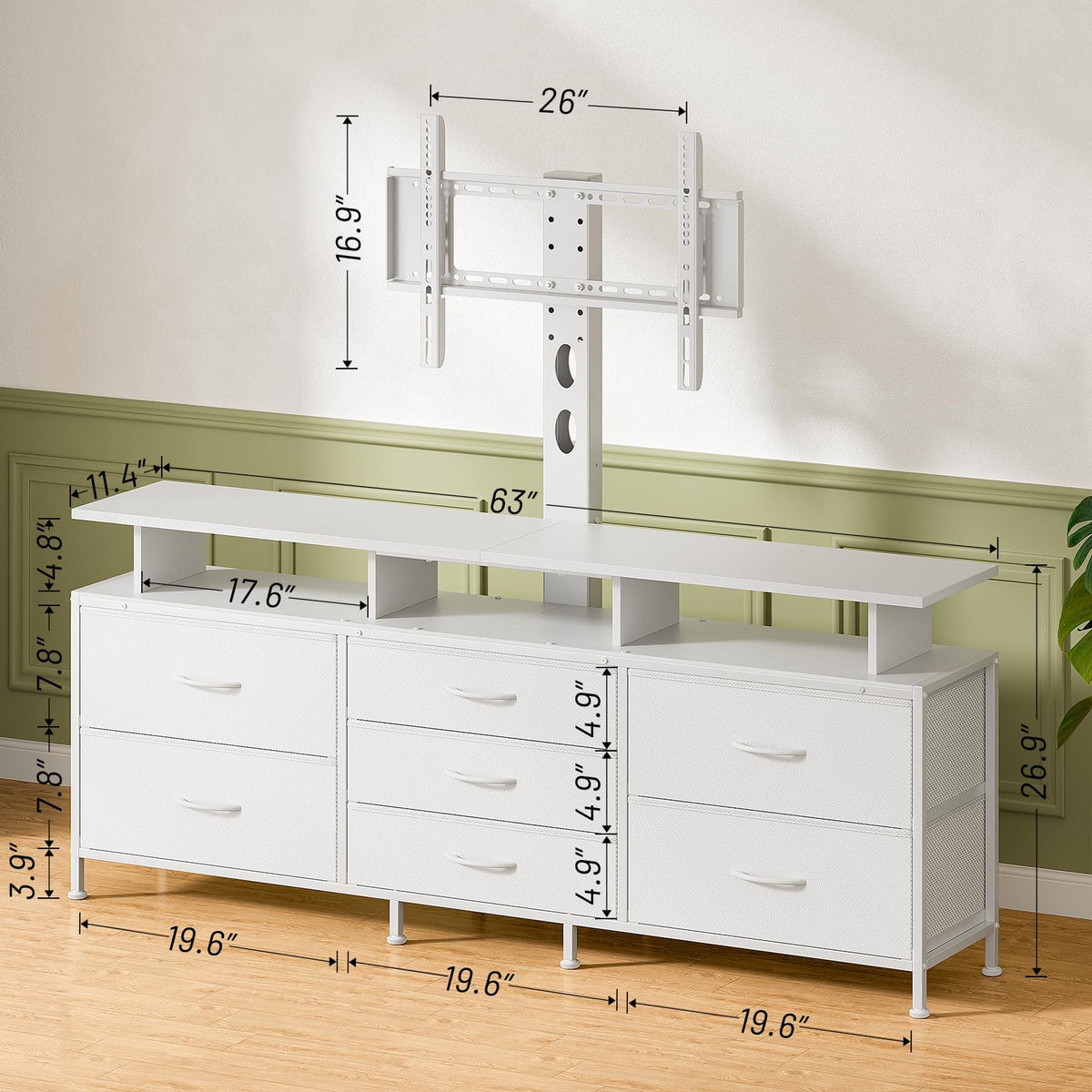 63" TV Stand with Mount and 7 Drawers