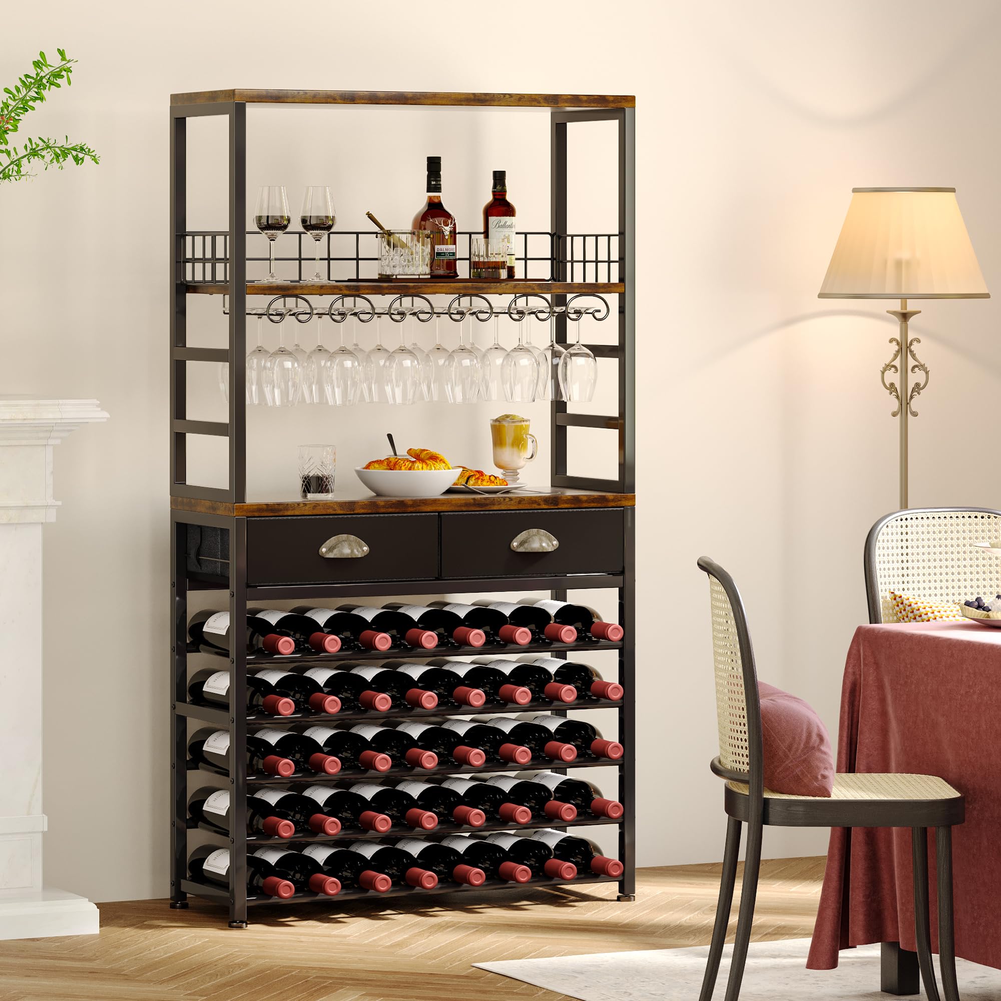 Wine Rack Cabinet with Storage and Drawer