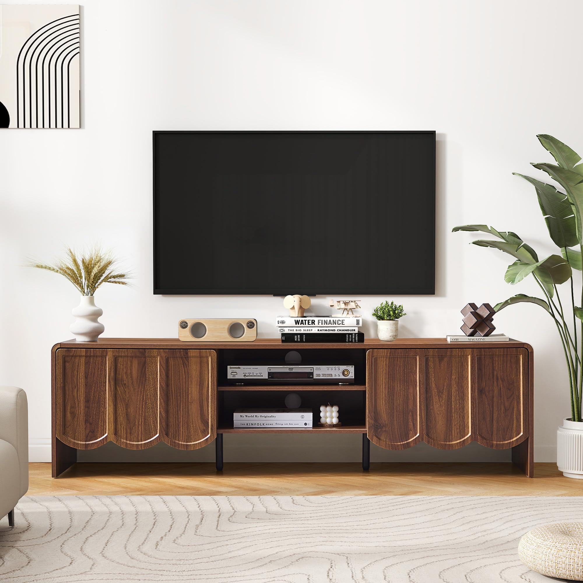 63" TV Stand Wave Panel Entertainment Center