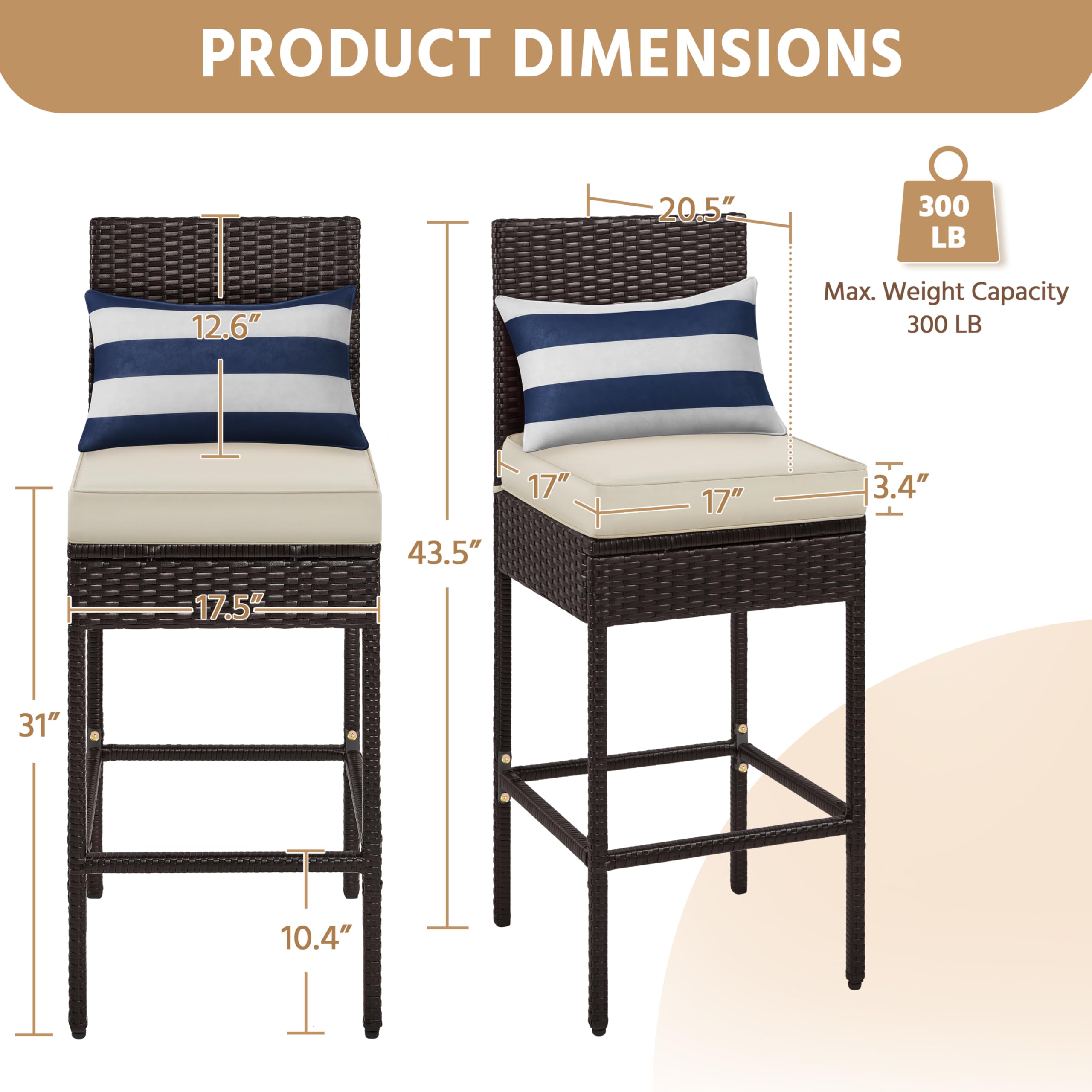 Outdoor PE Rattan Bar Stools Set of 4