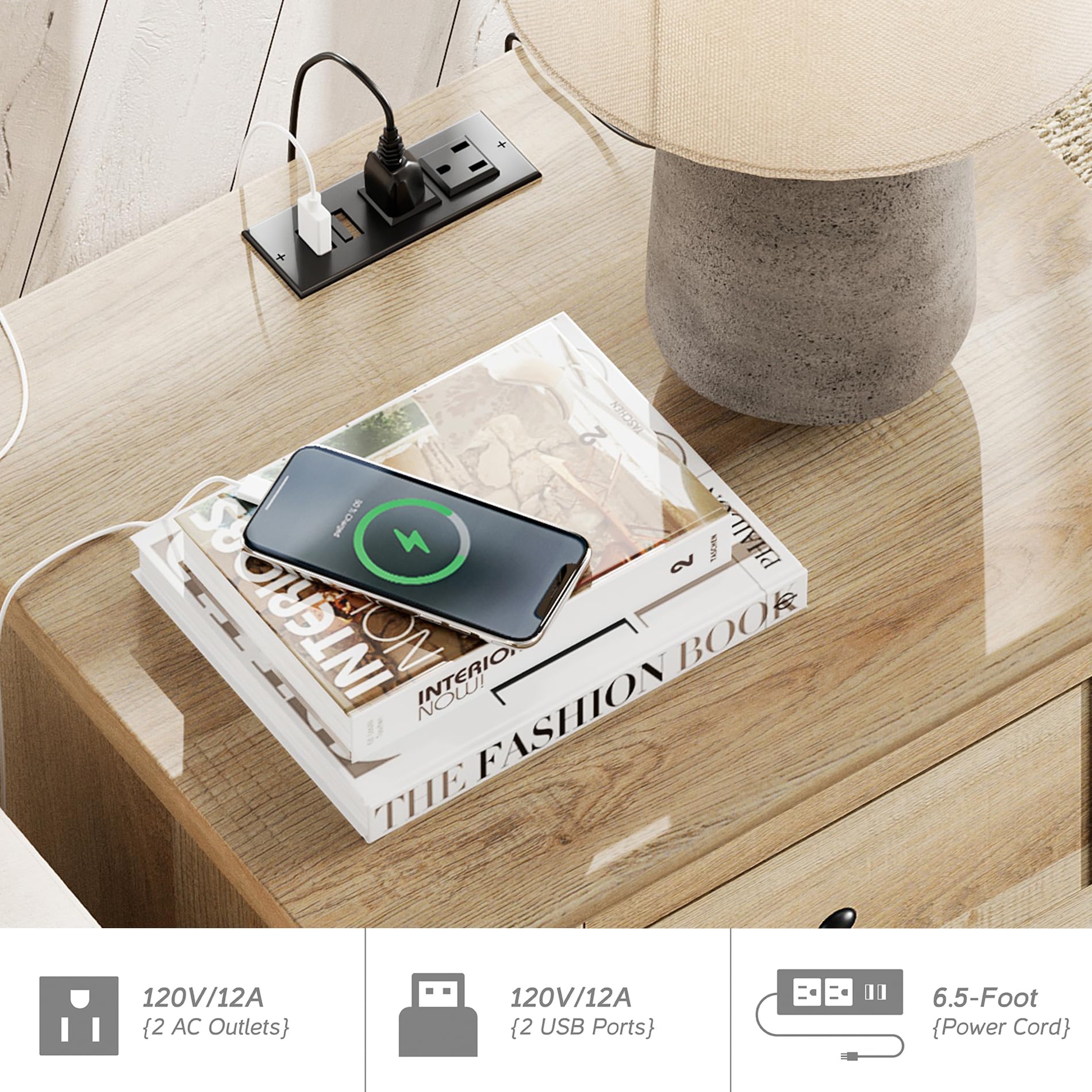 Oak Dresser with Charging Station and Storage Cabinets