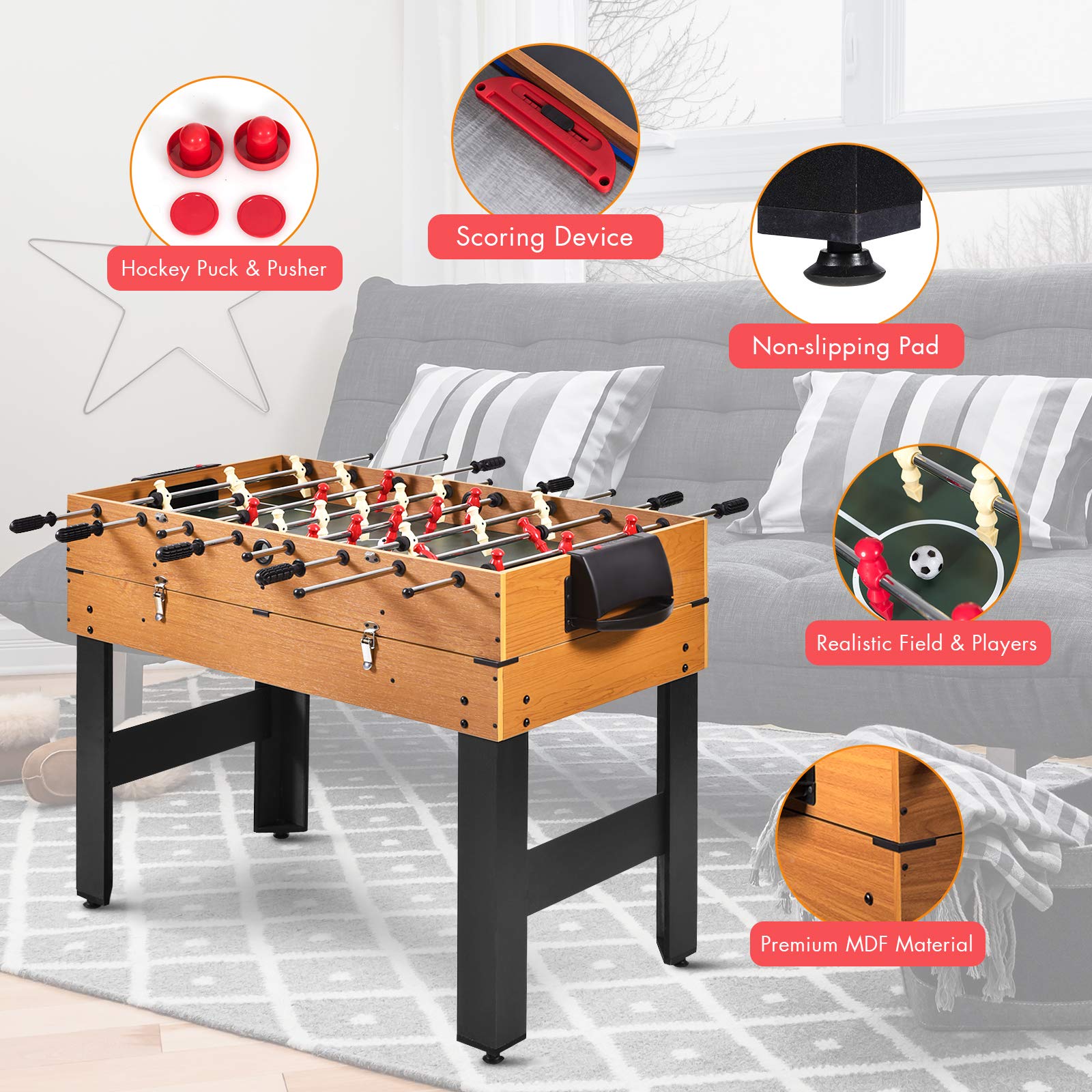 3-in-1 Multi Game Table with Foosball, Hockey & Billiards