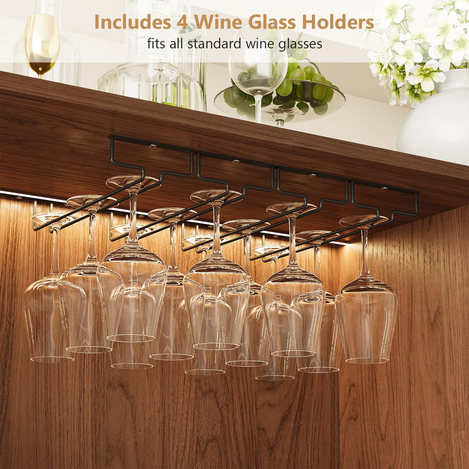 Wine Bar Cabinet with LED Lights and Power Outlet