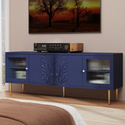 TV Stand with 3D Floral Pattern and Glass Doors