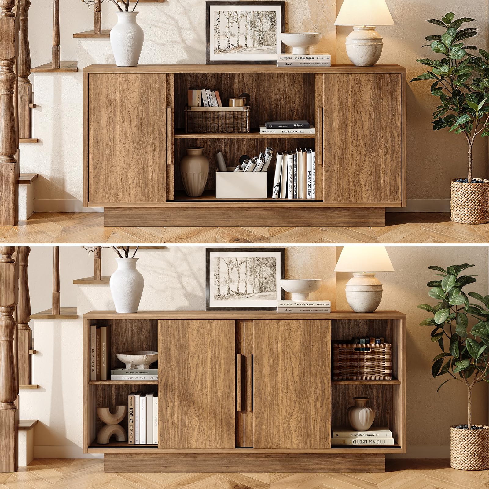 63" Sideboard Buffet Cabinet with 4 Sliding Doors