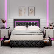 Queen LED Bed Frame with Storage Drawers