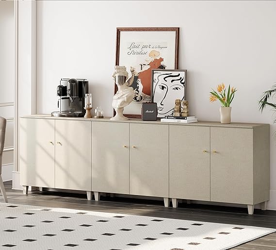 70.8" Oak Brown Buffet Cabinet with 4 Doors