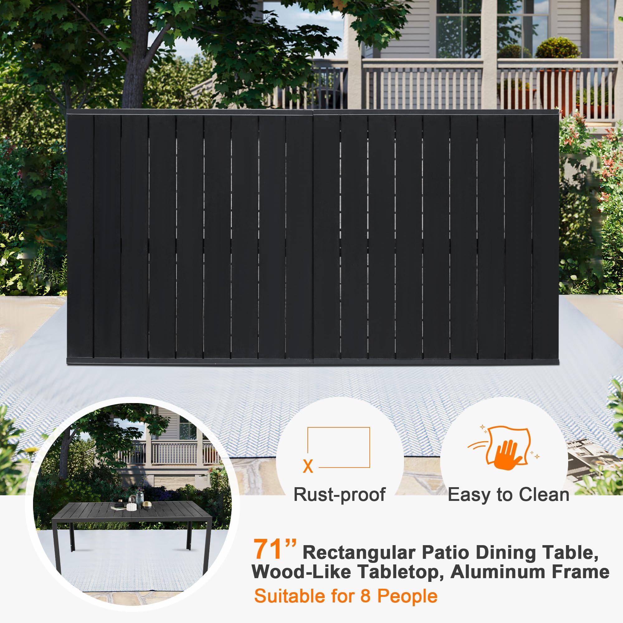 Outdoor Aluminum Dining Table for 6-8 People