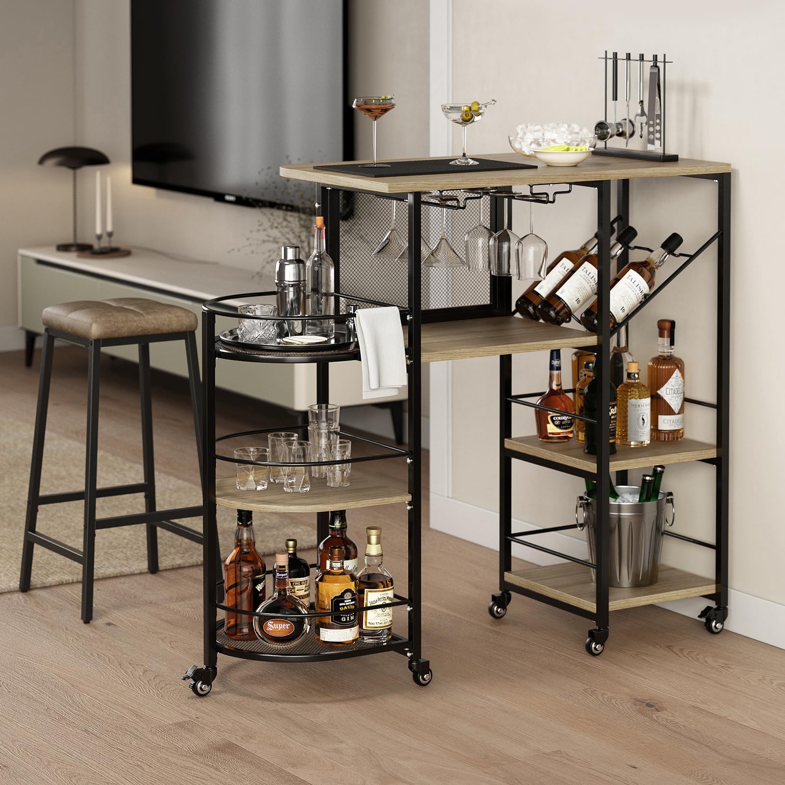 Bar Cart with Wine Rack and Glass Holder