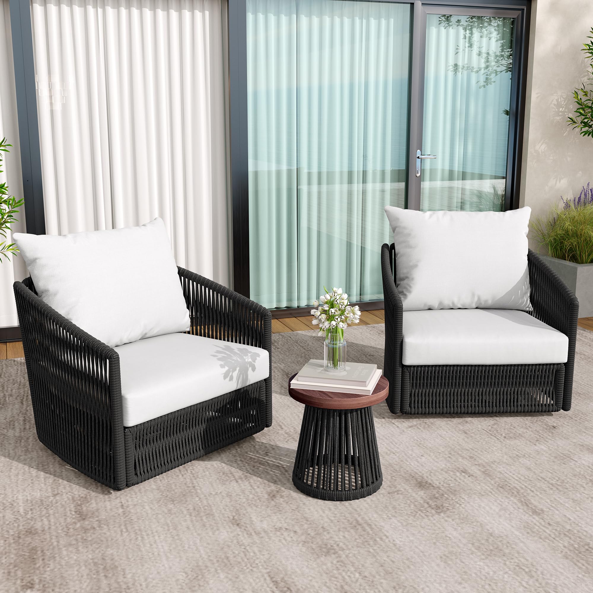 3-Piece Patio Swivel Bistro Set with Coffee Table