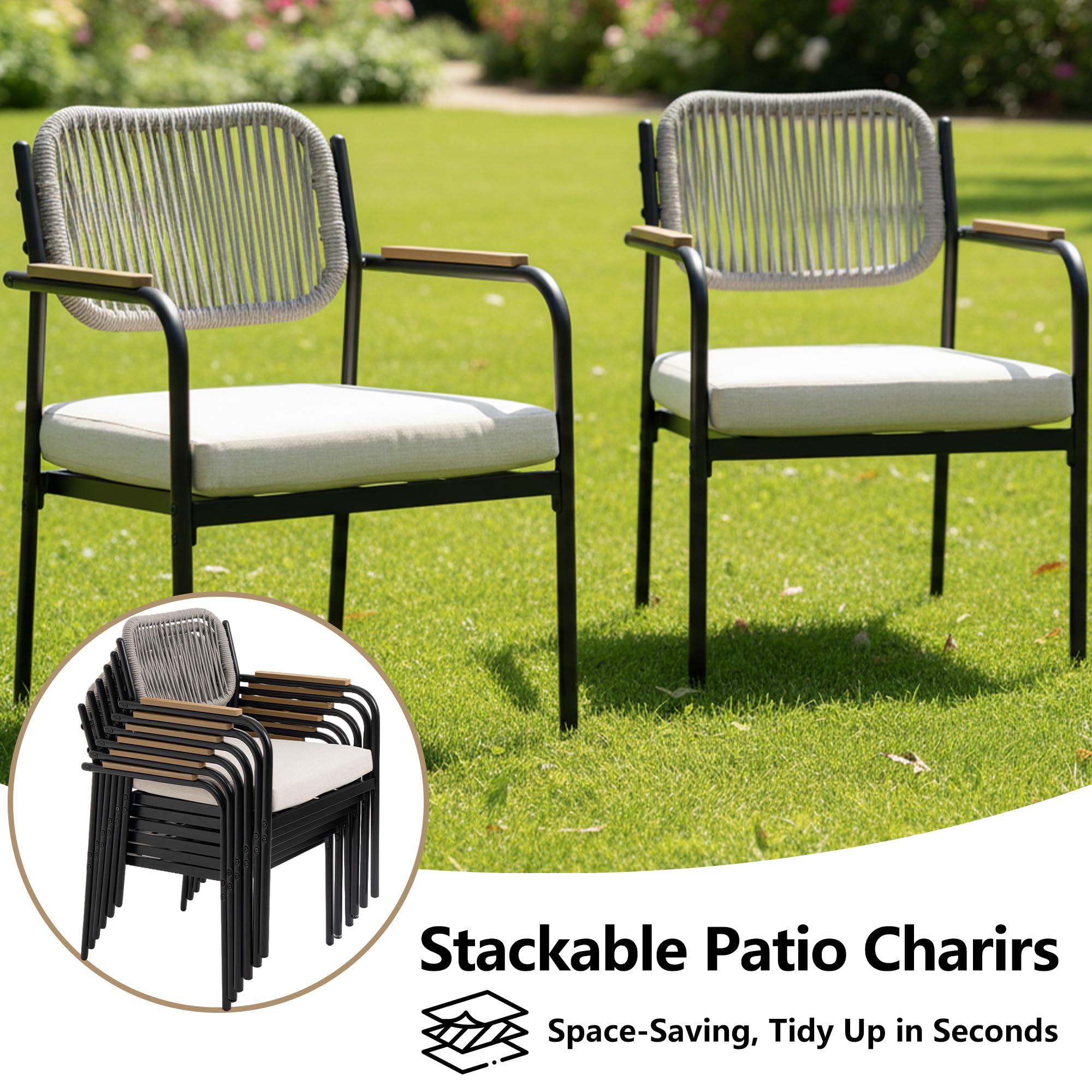 7-Piece Wicker Outdoor Dining Set for 6 with Armrests