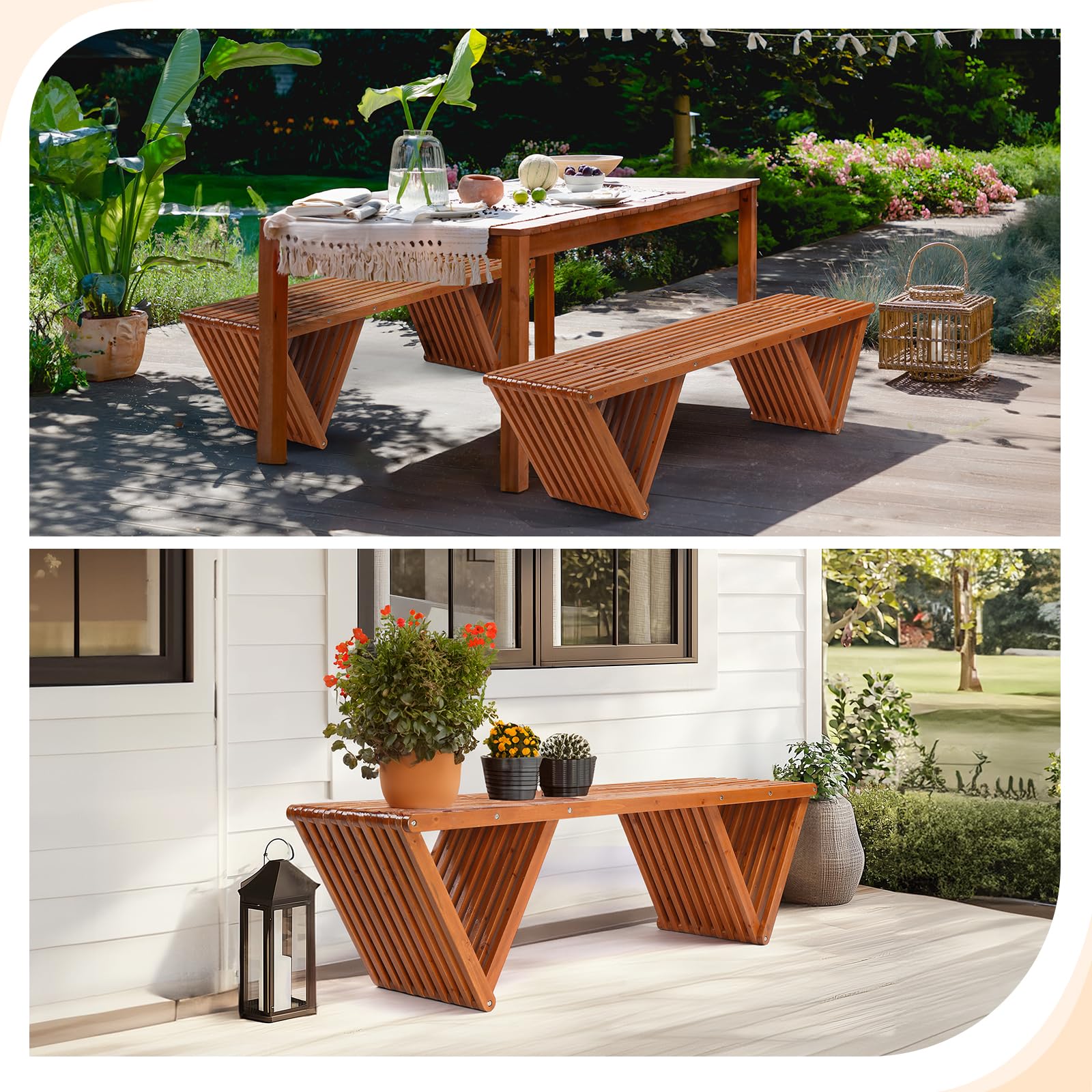 63" Outdoor Wooden Bench - 600lb Capacity Patio Porch Bench