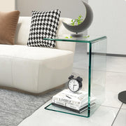 C-Shaped Glass End Table with Tempered Glass Top