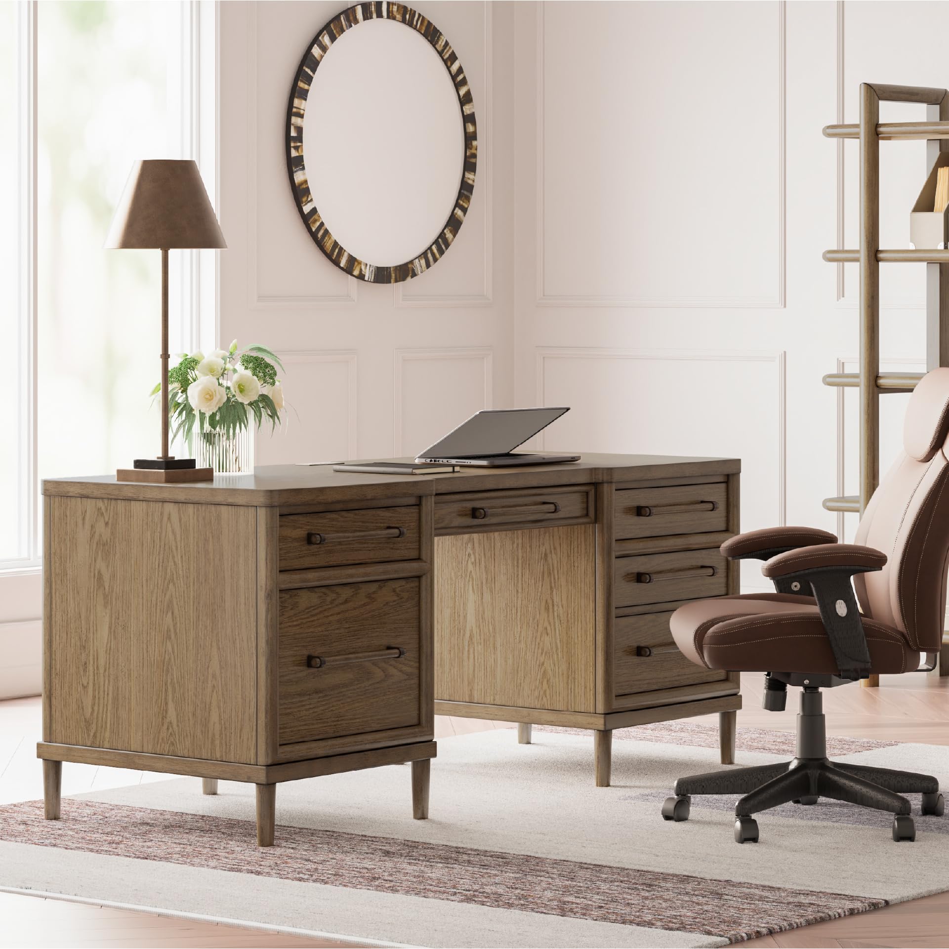Contemporary Home Office Desk with 6 Drawers