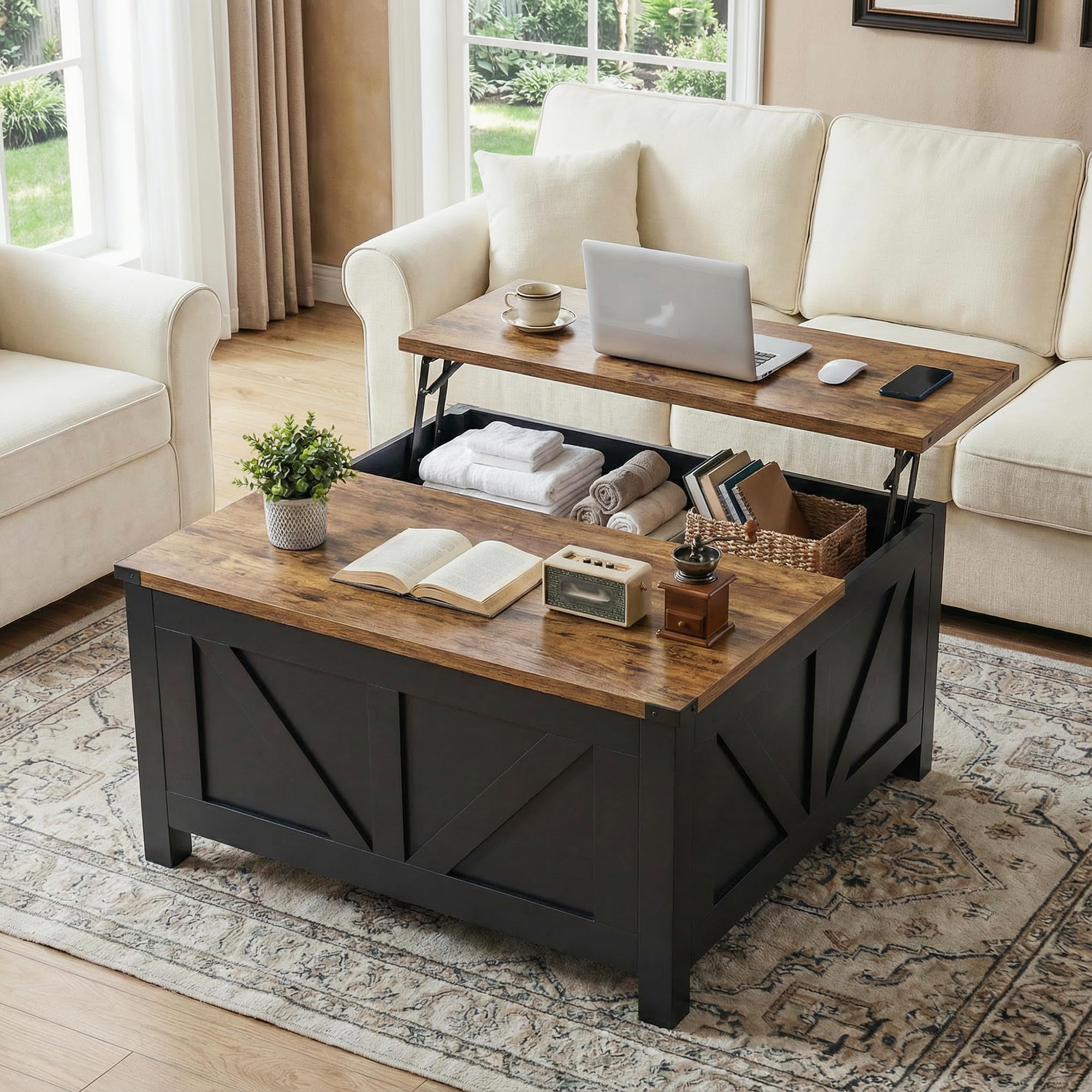 Farmhouse Lift Top Coffee Table with Charging Station
