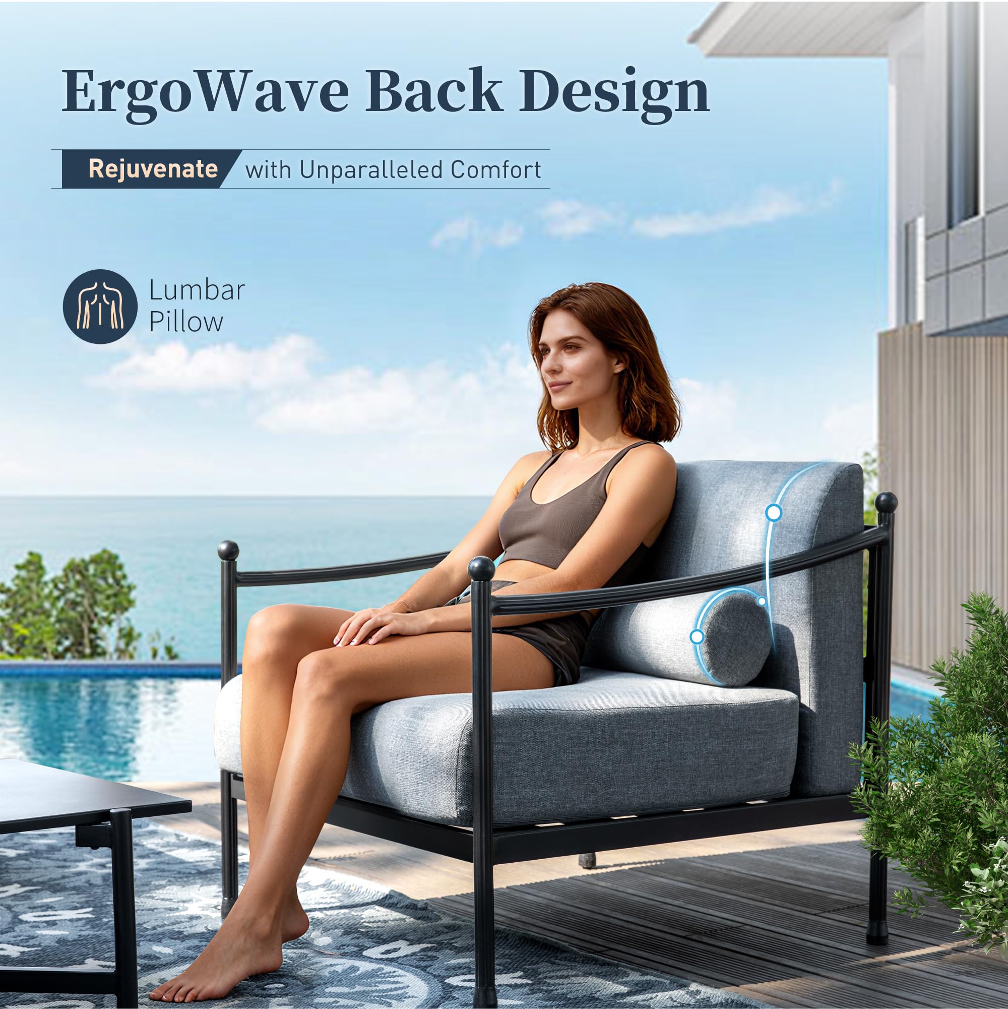 5-Piece Metal Outdoor Patio Furniture Set with Thick Cushions