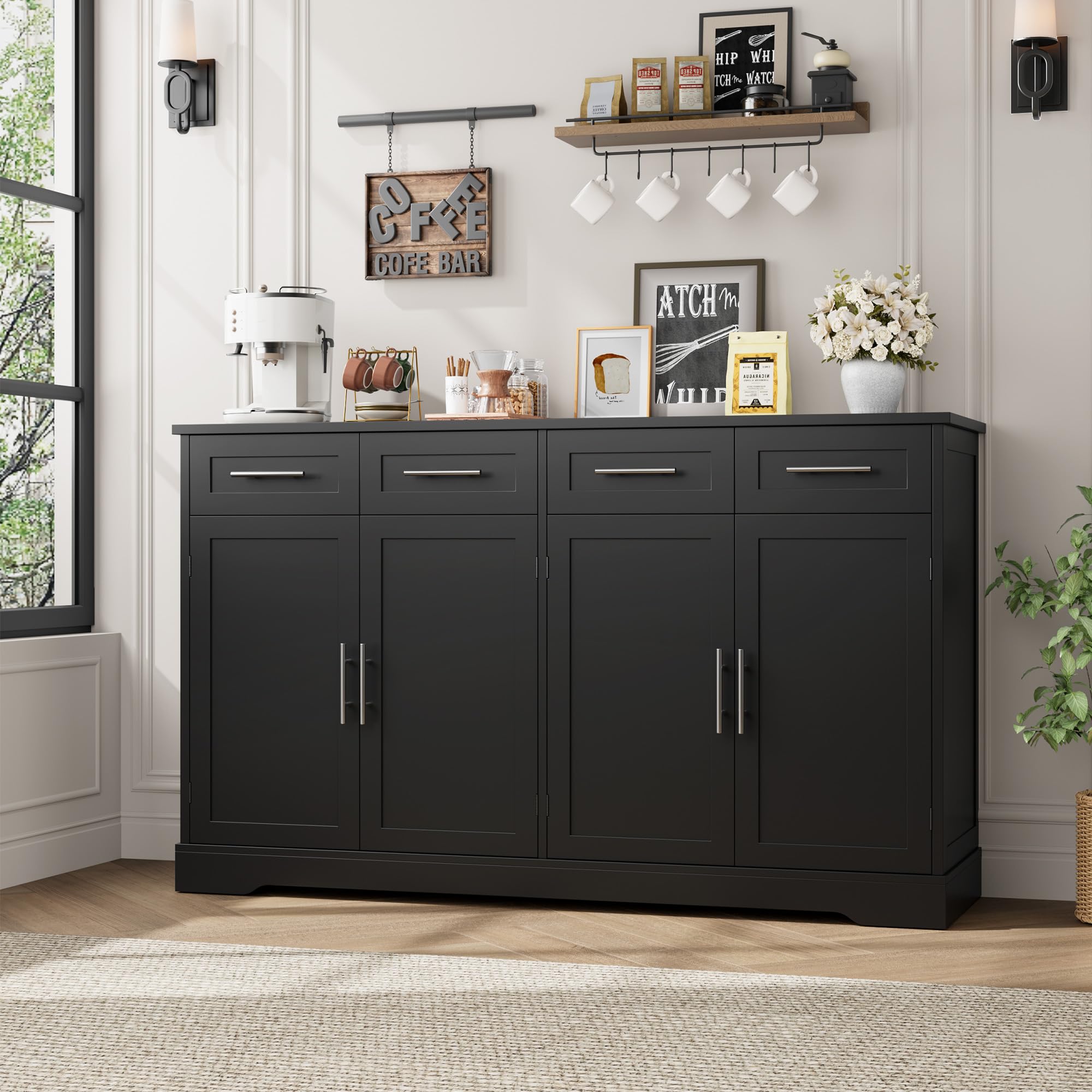 60" Buffet Sideboard Storage Cabinet with 4 Drawers