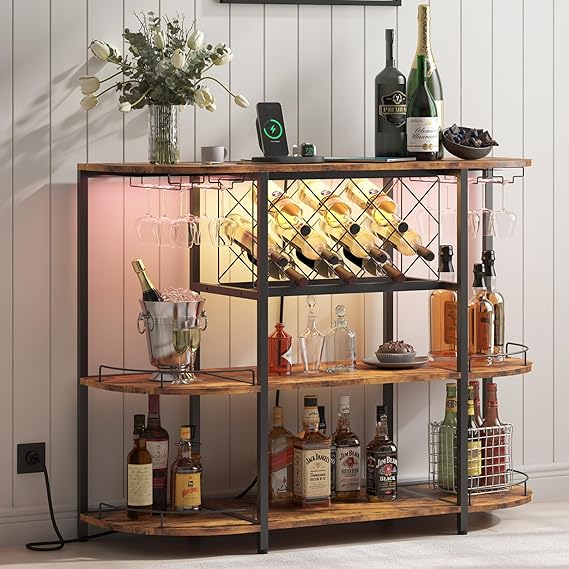 Wine Cabinet with LED Lights and Power Outlet