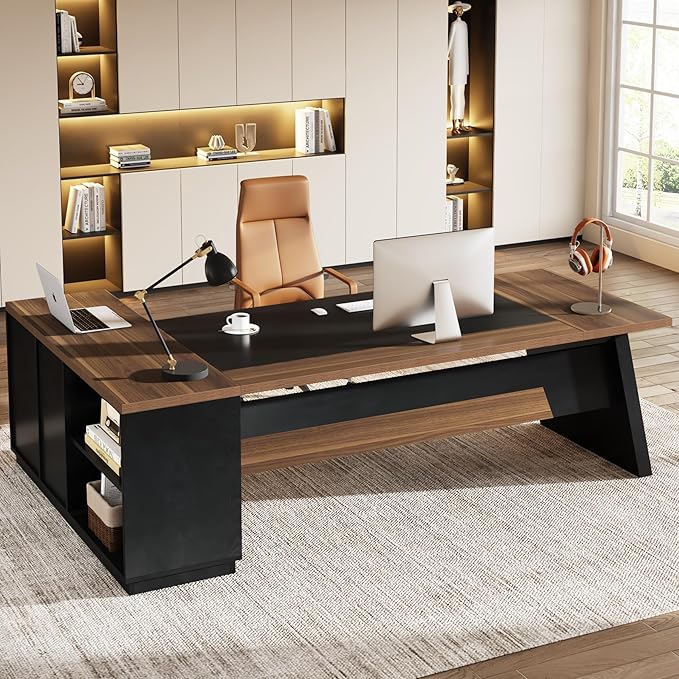 78" L-Shaped Executive Desk with Drawers and File Cabinet