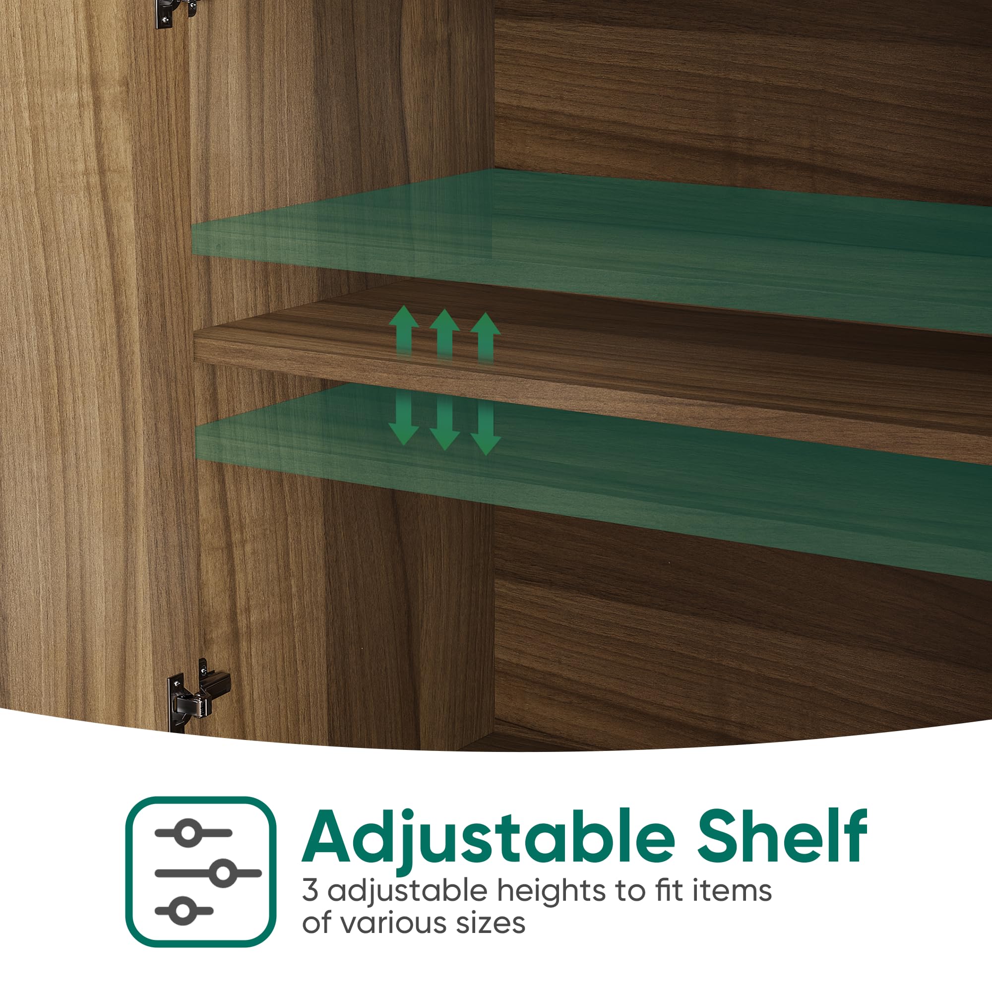 Walnut Sideboard Cabinet with Adjustable Shelf