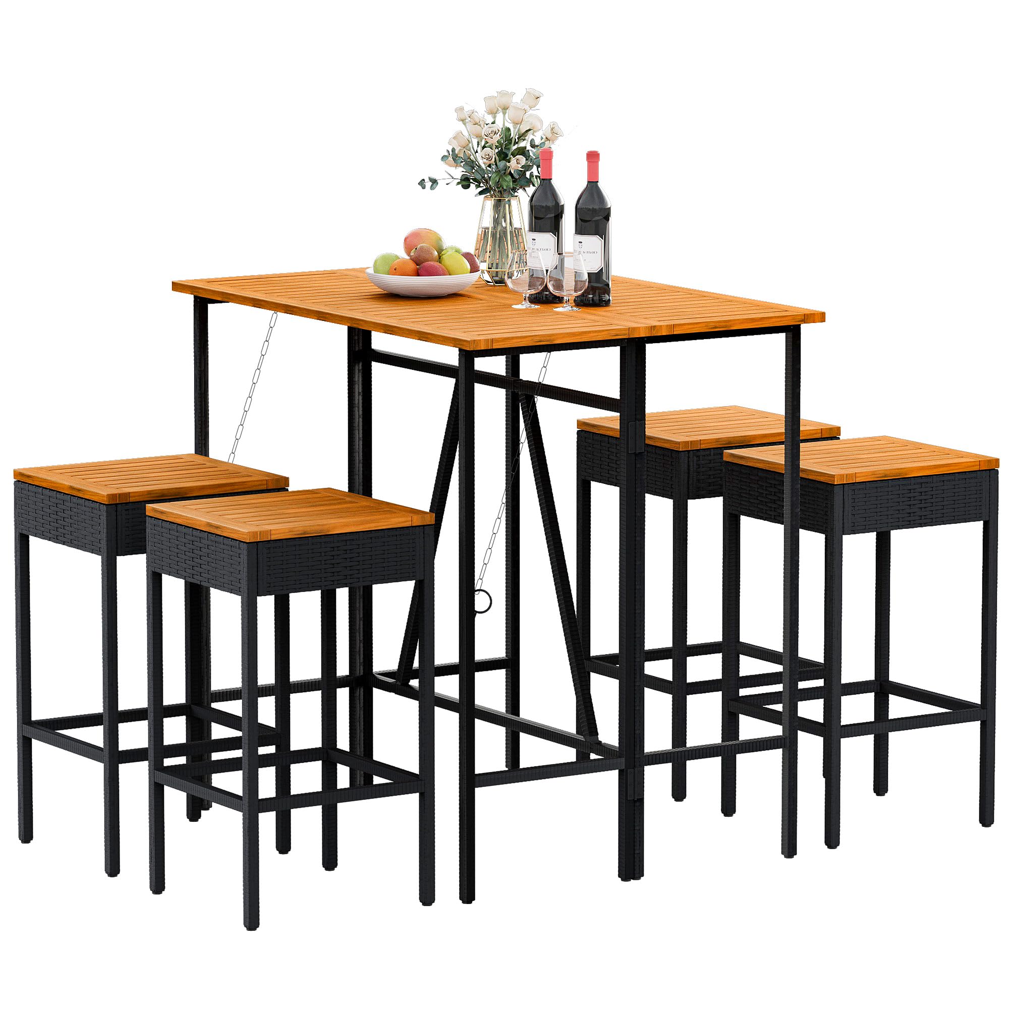 5-Piece Acacia Wood Bar Height Patio Set