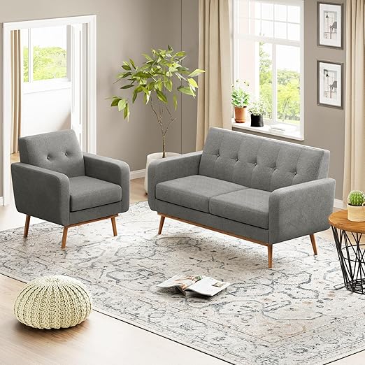 Button Tufted Living Room Set - 3 Piece Upholstered Sofa Collection