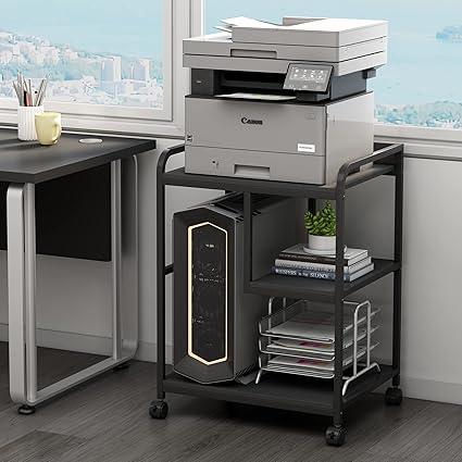 3-Tier Rolling Printer Stand with Storage Shelf and Wheels