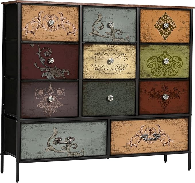 11-Drawer Wide Dresser with Fabric Storage
