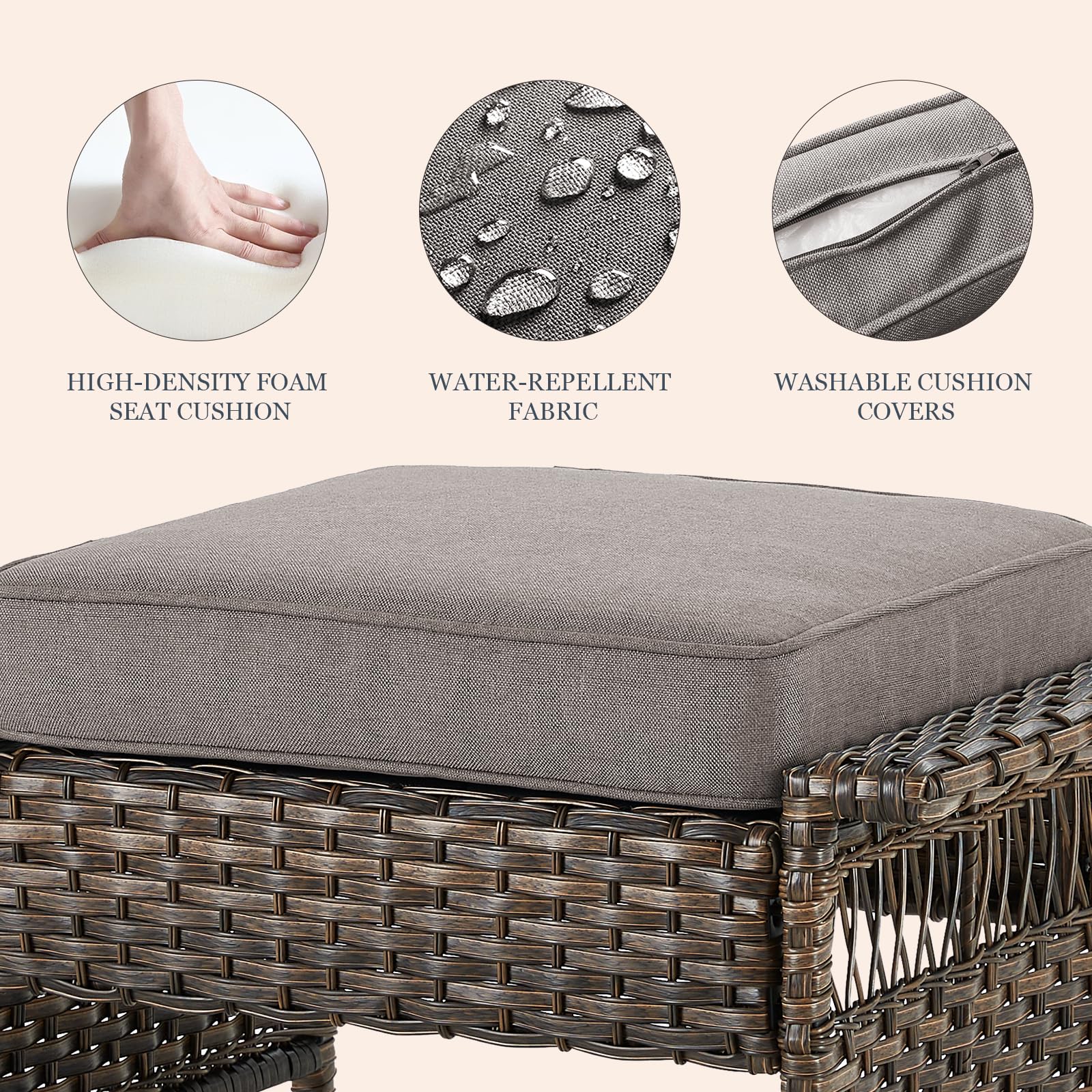 Outdoor Wicker Ottoman Set with Cushions
